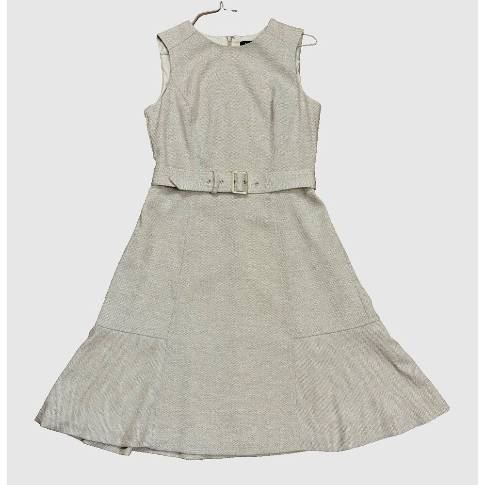 White House Black Market Women's Dress Beige A-line Belt Sleeveless Size 8